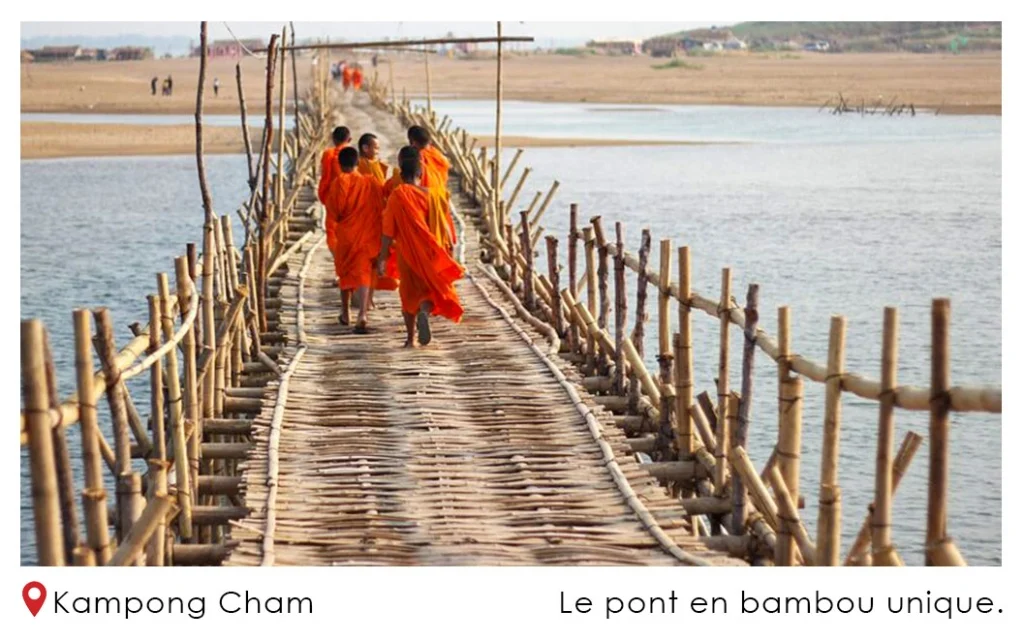 Le pont en bambou unique de Kampong Cham relie a lile de Koh Pen